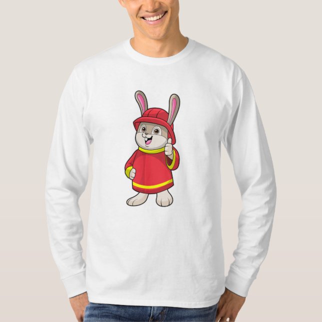 T-shirt Rabbit comme pompier avec casque (Devant)