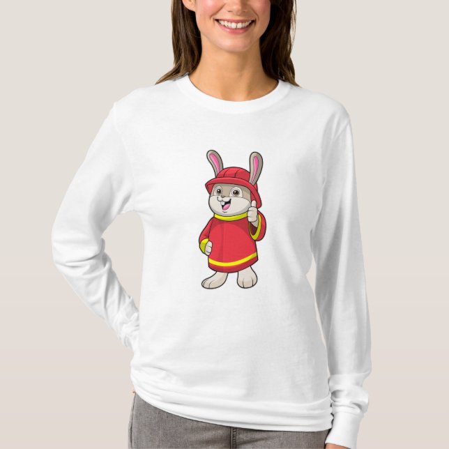 T-shirt Rabbit comme pompier avec casque (Devant)