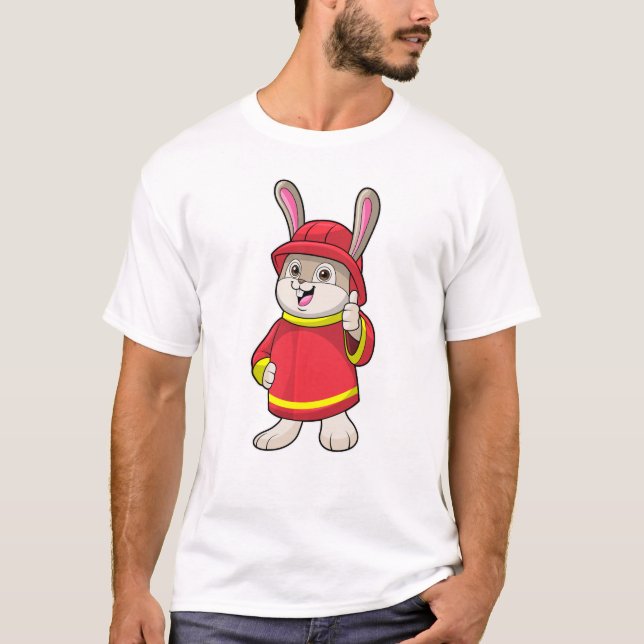 T-shirt Rabbit comme pompier avec casque (Devant)