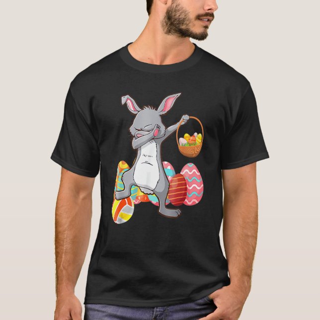 T-shirt Rabbit Dabbing Avec Oeufs De Pâques Panier Garçons (Devant)