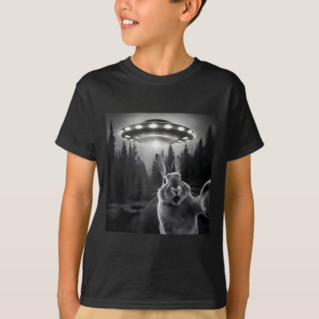 T-shirt Rabbit Selfie With Ufo - Funny Bunny Graphic Alien (Devant)
