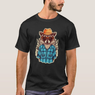T-shirt Raccon Portant Un Casquette Et Des Lunettes - Cute