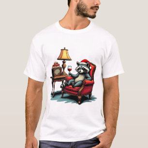 T-shirt Raccoon assis dans une chaise, Siroter du vin uniq