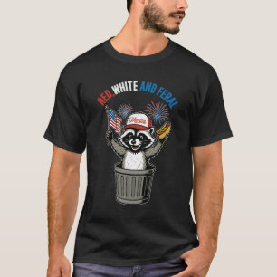 T-shirt Raccoon blanc rouge et féral