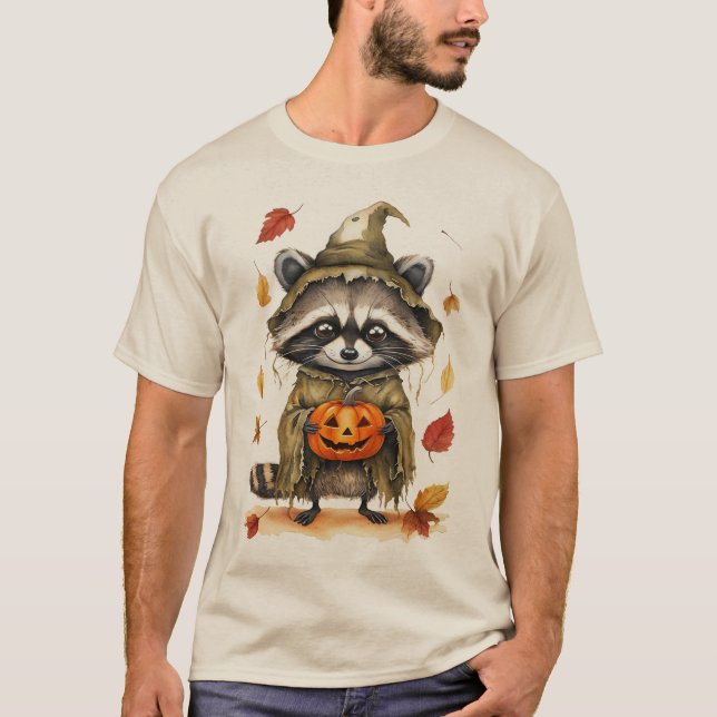 T-shirt Raccoon d'automne sauvage avec T-Shir d'Halloween  (Devant)