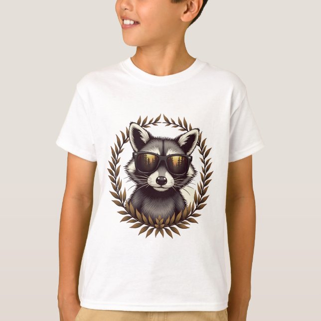 T-shirt Raccoon de forêt cool en lunettes de soleil (Devant)