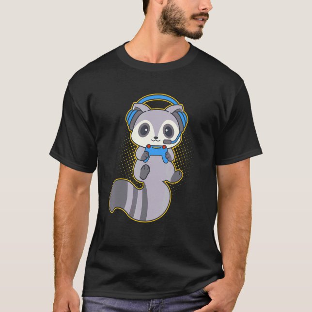 T-shirt Raccoon De Jeu Avec Casque De Jeu Et Co (Devant)