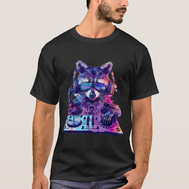 T-shirt Raccoon Dj Edm Techno House Music Funny Animal Lov (Devant)