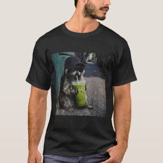 T-shirt Raccoon drinking matcha latte funny animal meme me