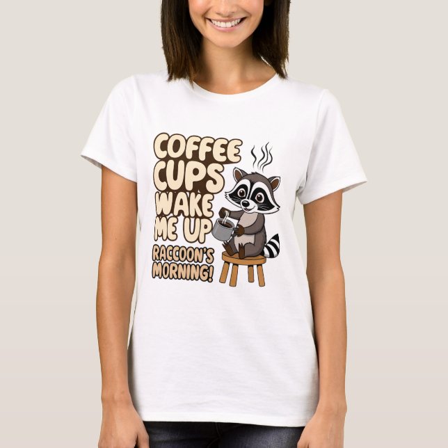 T-shirt Raccoon drôle matin avec tasse de café (Devant)