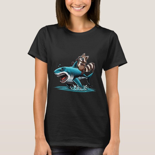 T-shirt Raccoon équitation Shark Costume Amoureux des anim (Devant)