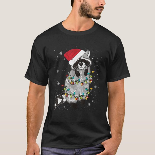 T-shirt Raccoon Feux d'arbre de Noël Raccoon Lover Amusant (Devant)