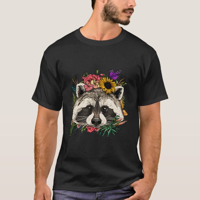 T-shirt Raccoon Floral Spring Nature Raccoon (Devant)