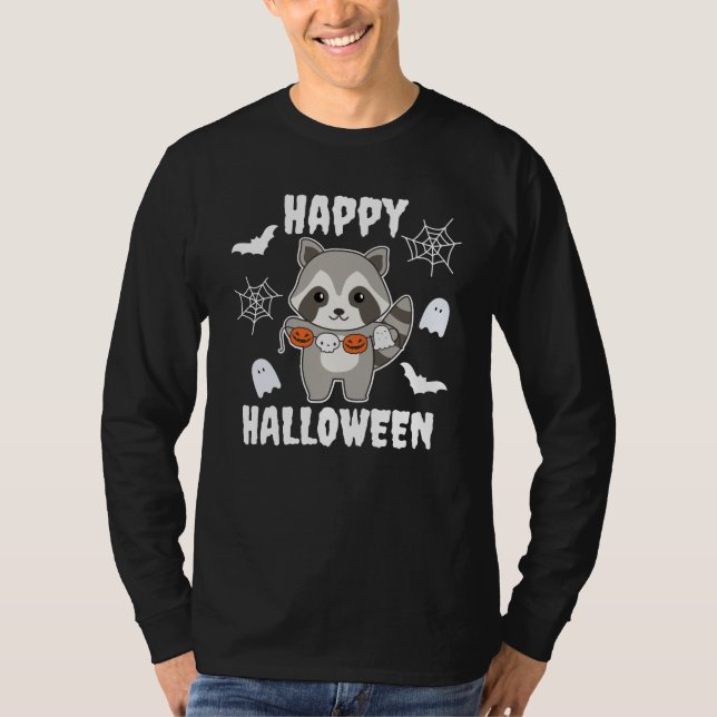 T-shirt Raccoon Happy Halloween Citrouille Chat costume (Devant)