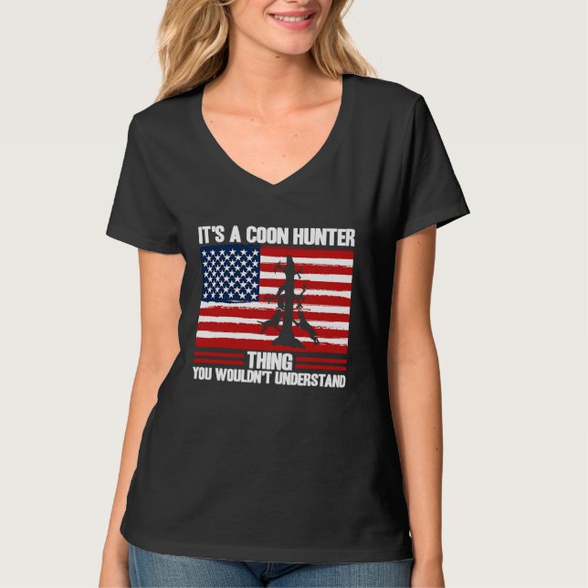 T-shirt Raccoon Hunting Season USA Flag It's A Coon Hunter (Devant)