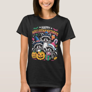 T-shirt Raccoon Joyeux Hallothanksmas Halloween Merry Chri