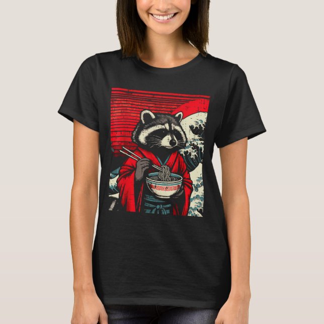 T-shirt Raccoon Kimono Eating Ramen Japanese Food Art Men  (Devant)
