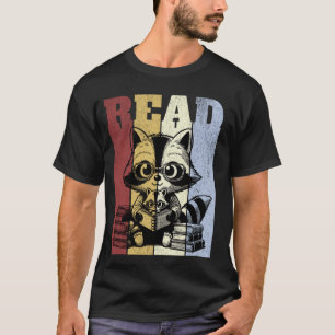 T-shirt Raccoon Lecture Livres Aimer Animaux Vintage Libra