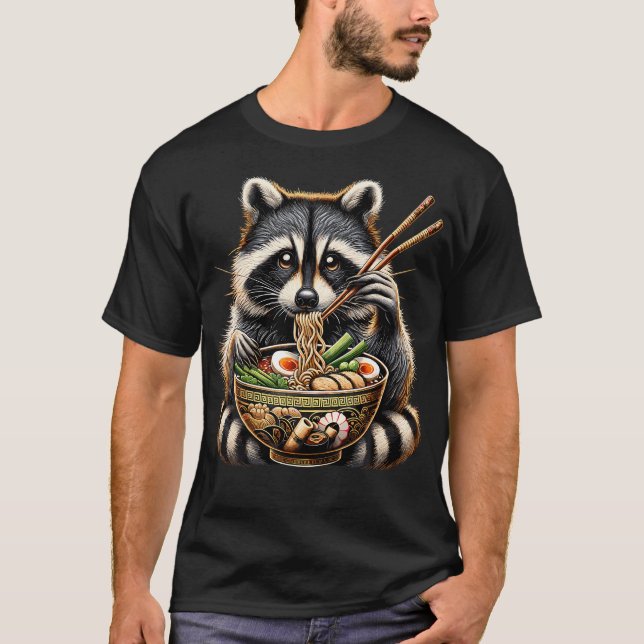 T-shirt Raccoon mangeant des nouilles japonaises Kawaii Ra (Devant)