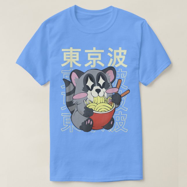 T-shirt Raccoon mangeant des nouilles Ramen japonais Kawai (Design devant)