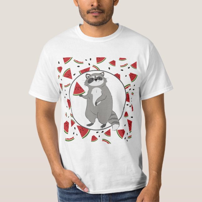 T-shirt Raccoon mignon avec morceaux de pastèque (Devant)