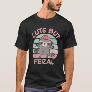 T-shirt Raccoon mignon mais Feral Girl été drôle Drôle ord