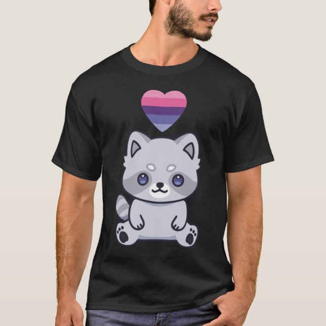 T-shirt Raccoon Omnisexuel LGBTQIA Pride Drapeau Kawaii Co (Devant)