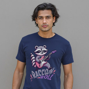 T-shirt Raccoon Roll Rocker Jamming Funny Pun