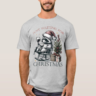 T-shirt Raccoon Santa Hat Boire Vin Noël Festive