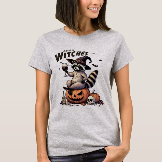 T-shirt Raccoon sorcier Casquette Boire Halloween Crâne (Devant)