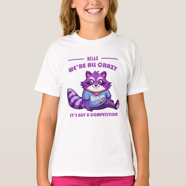 T-shirt Raccoon violet convivial avec texte relaxant (Devant)