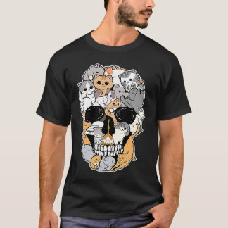 T-shirt Race de chat Forme de crâne d'animal Animation Crâ