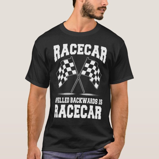 T-shirt Racecar épelé à l'envers piste de course Pit Crew  (Devant)