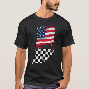T-shirt Racecar sur Indiana American Flag À damiers Fl