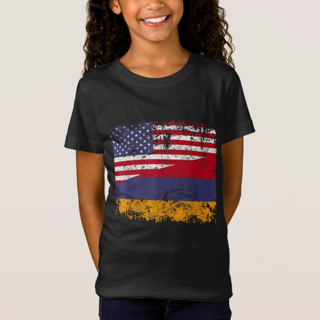 T-Shirt RACINE ARMÉNIENNE Drapeau semi-américain USA DRAPE (Devant)