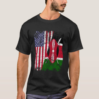 T-shirt Racines kenyanes Demi-drapeau américain Kenya
