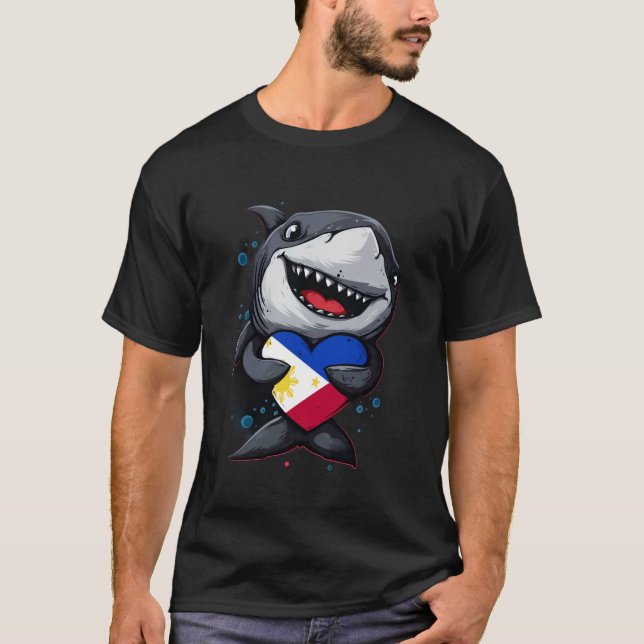 T-shirt Racines Pinoy Cœur de requin Drapeau philippin Phi (Devant)