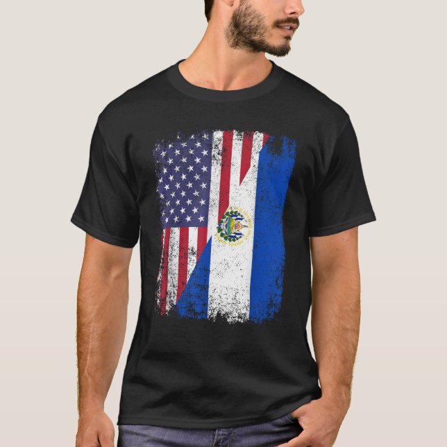 T-shirt Racines Salvadoriennes Américaines Moitié USA El S (Devant)