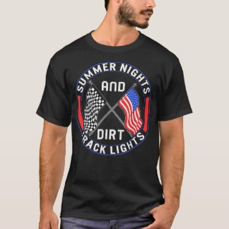 T-shirt Racing Car Summer Night Dirt Track Lights USA Flag