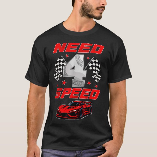 T-shirt Racing Racecar 4 Year Old 4th Birthday Boy Girl Ne (Devant)