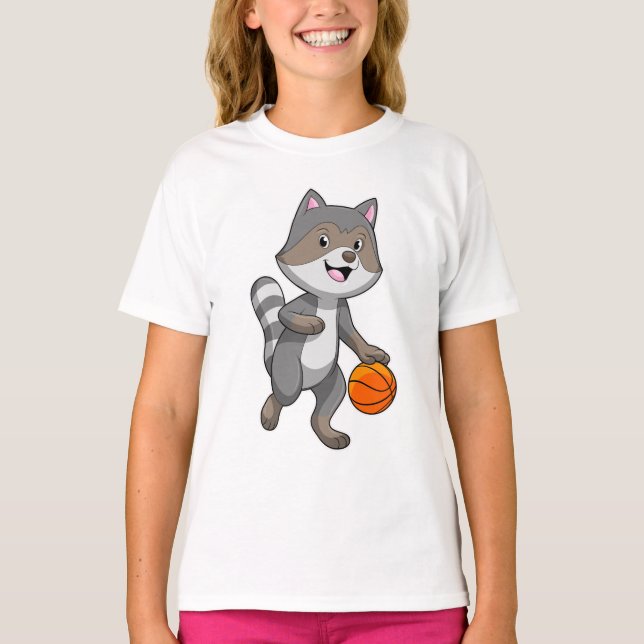 T-shirt Racon comme joueur de basket-ball avec basket-ball (Devant)