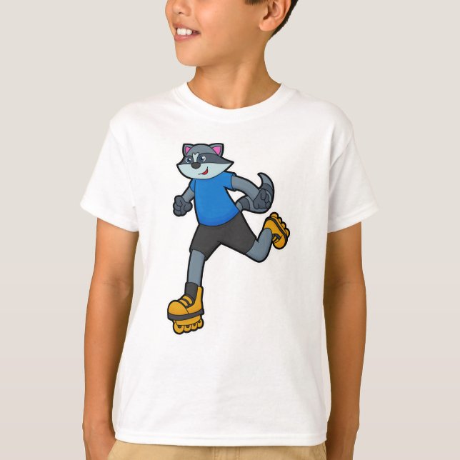 T-shirt Racon comme patineur avec patins en ligne (Devant)