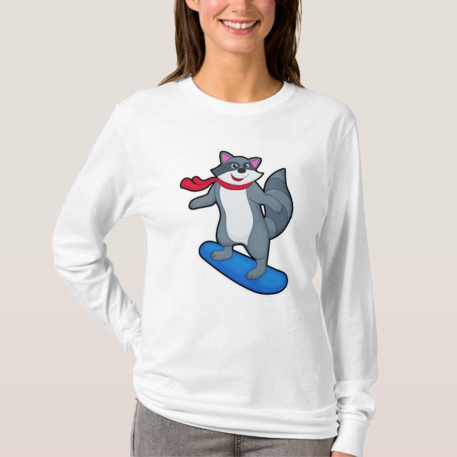 T-shirt Racon en Snowboard avec Snowboard & Scarf (Devant)