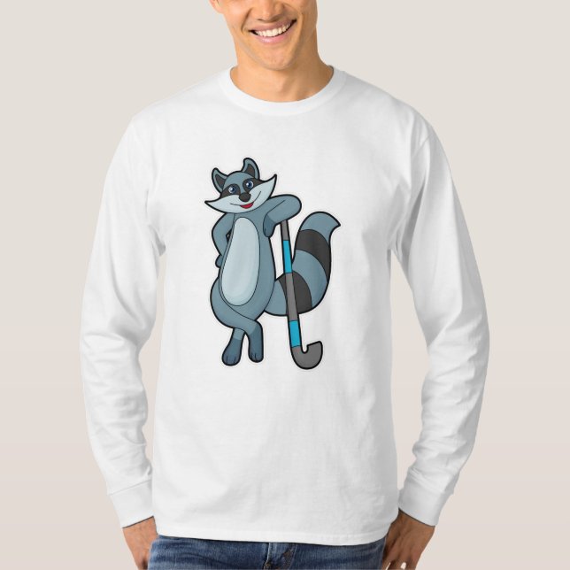 T-shirt Racoon à Hockey avec bâton de hockey (Devant)