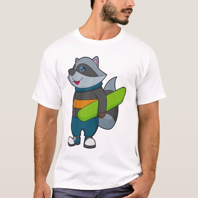 T-shirt Racoon as Snowboarder avec snowboard (Devant)