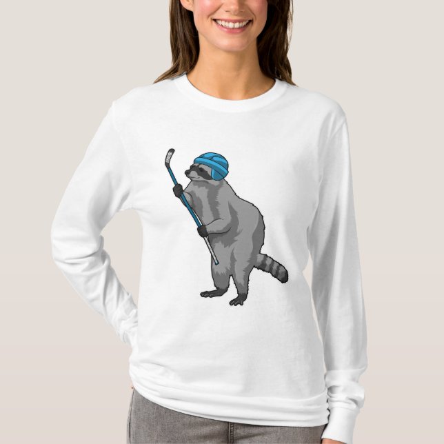 T-shirt Racoon au hockey sur glace avec bâton de hockey su (Devant)