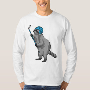 T-shirt Racoon au hockey sur glace avec bâton de hockey su