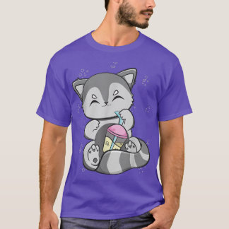 T-shirt Racoon Boire Du Thé De Lait Noir Pour Boba Lover