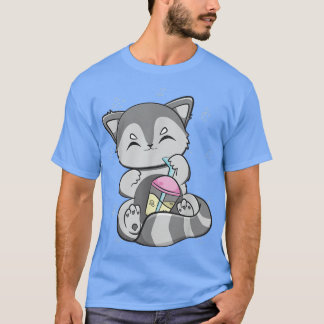 T-shirt Racoon Boire Du Thé De Lait Noir Pour Boba Lover