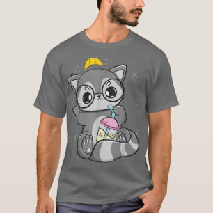 T-shirt Racoon Boit Boba Bubble Thé Pour Le Travail De Con